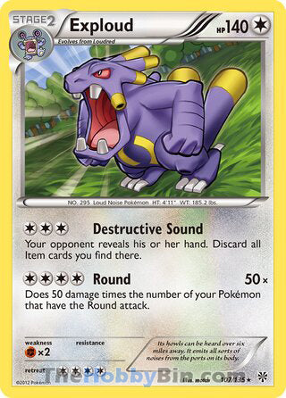 Exploud #107/135 Rare - Plasma Storm Pokemon card