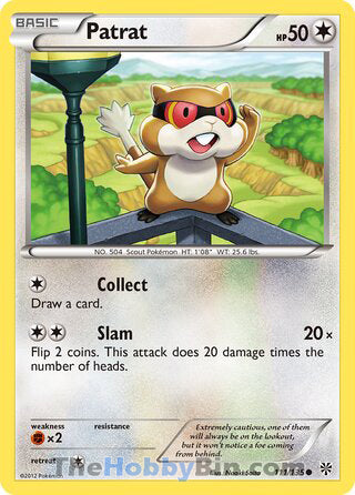 Patrat #111/135 Common - Plasma Storm Pokemon card