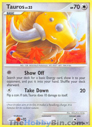 Tauros #98/127 Common - Platinum Pokemon card