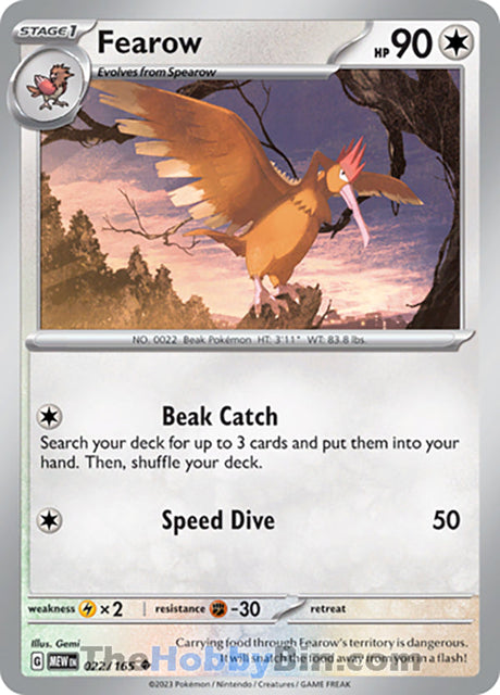 Fearow Pokemon 151 Uncommon #022/165