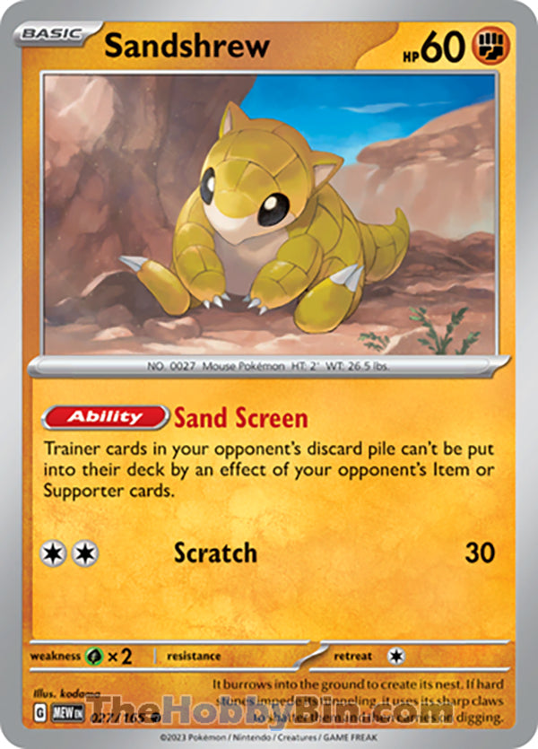 Sandshrew #27/165 Common - Pokemon 151 Pokemon card