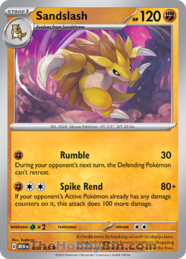 Sandslash #28/165 Uncommon - Pokemon 151 Pokemon card