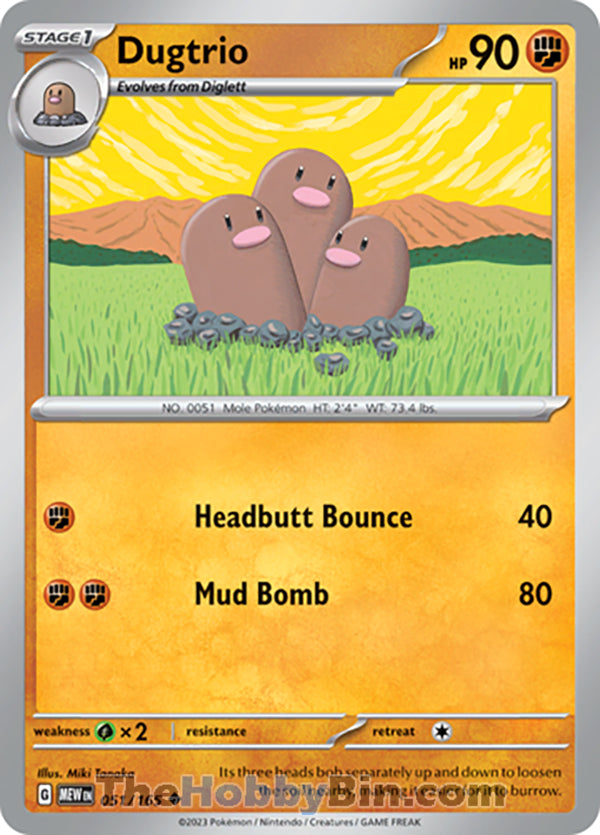 Dugtrio Pokemon 151 Uncommon #051/165