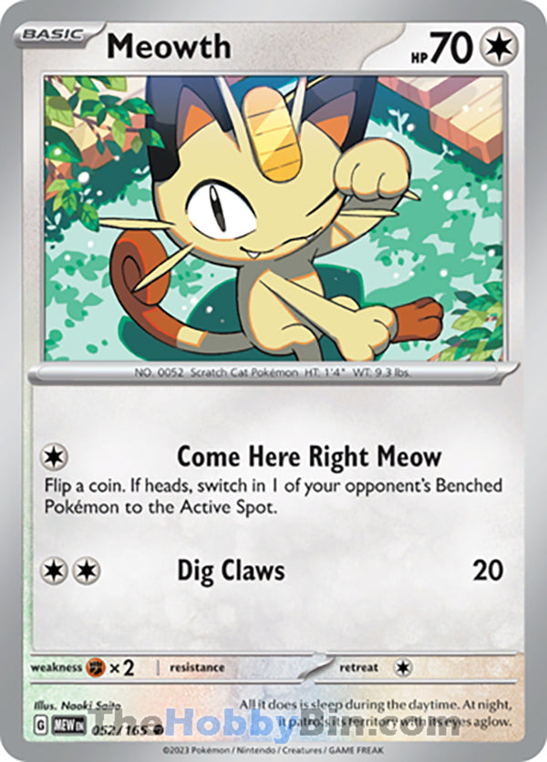 Meowth #52/165 Common - Pokemon 151 Pokemon card