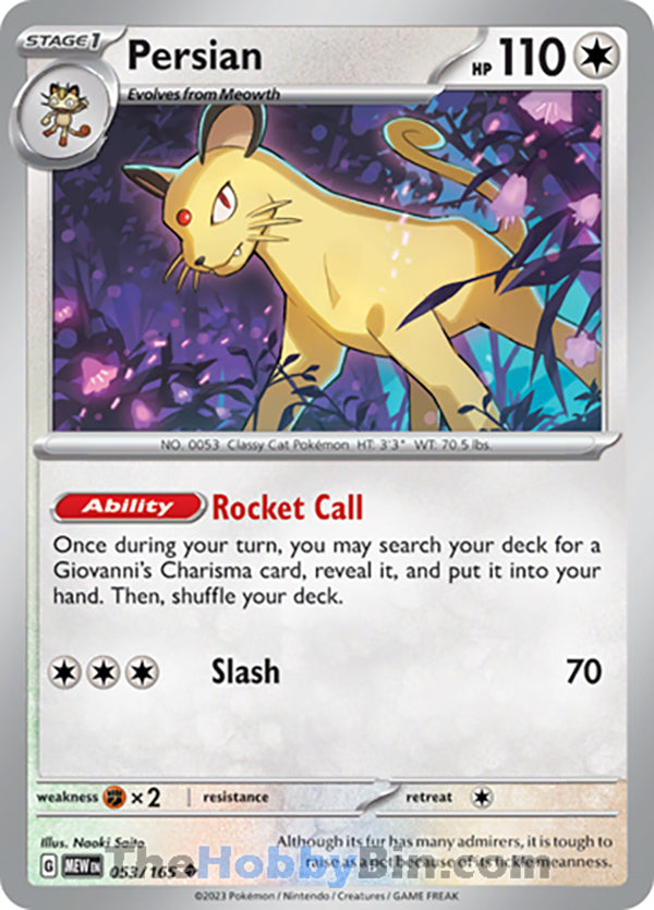 Persian #53/165 Uncommon - Pokemon 151 Pokemon card