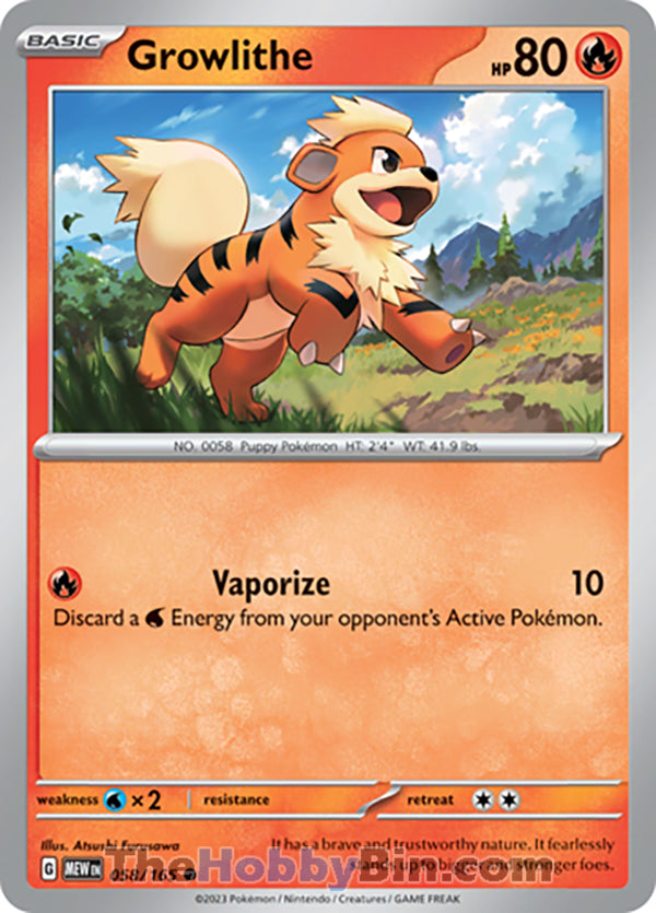 Growlithe #58/165 Common - Pokemon 151 Pokemon card