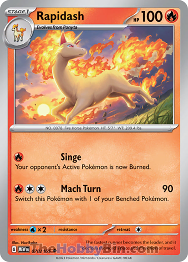 Rapidash Pokemon 151 Uncommon #078/165