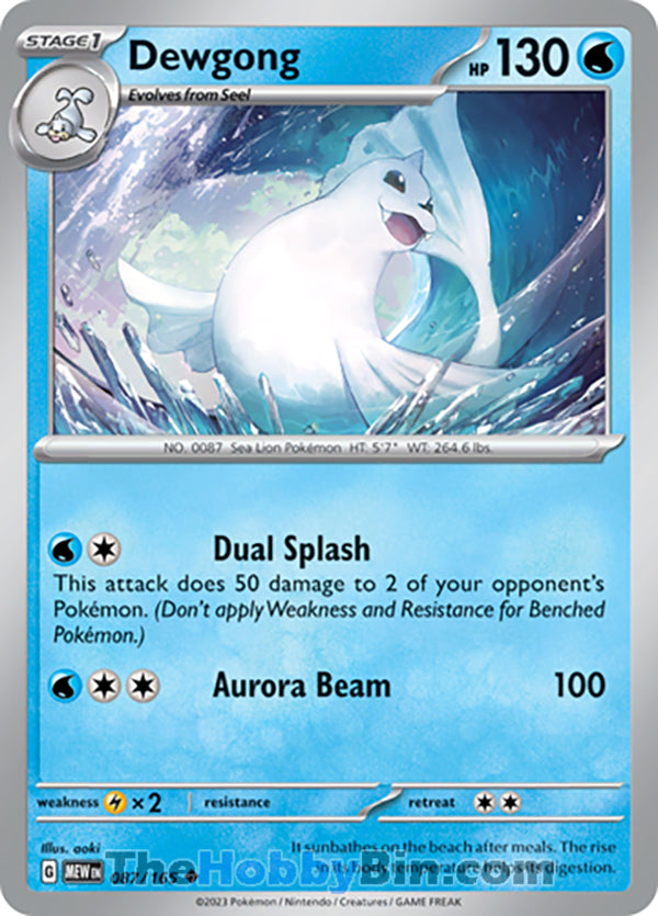 Dewgong Pokemon 151 Uncommon #087/165