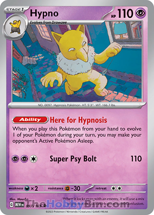 Hypno Pokemon 151 Uncommon #097/165