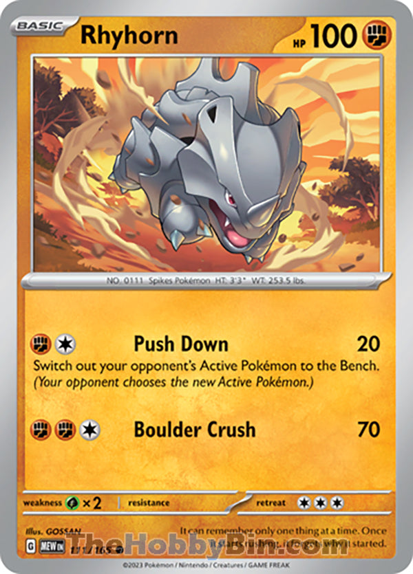 Rhyhorn #111/165 Common - Pokemon 151 Pokemon card