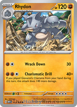 0112 Rhydon Uncommon Pokemon 151