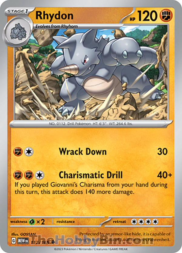 Rhydon #112/165 Uncommon - Pokemon 151 Pokemon card