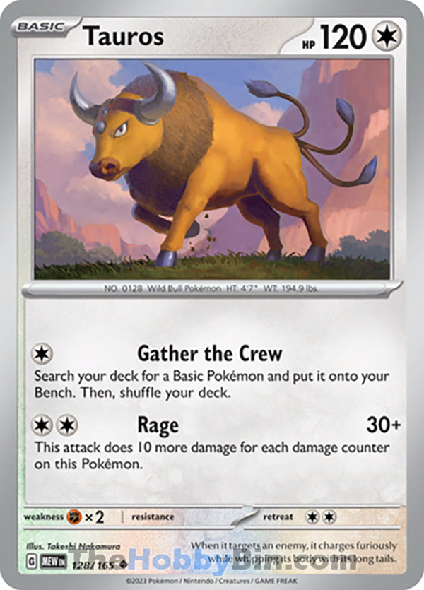 Tauros Pokemon 151 Uncommon #128/165