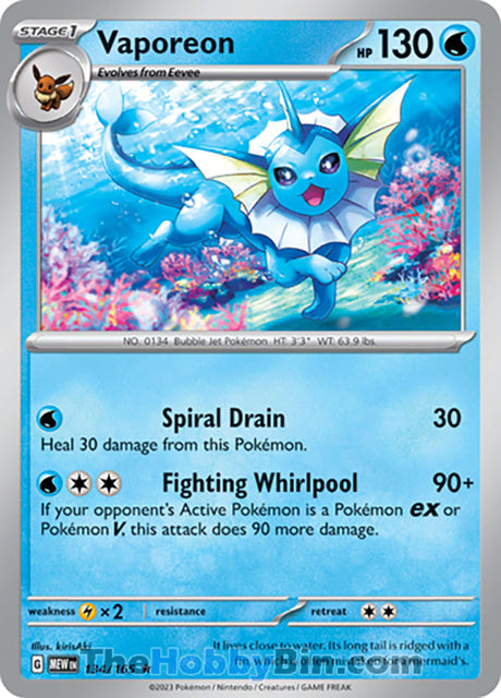 Vaporeon Pokemon 151 Rare #134/165