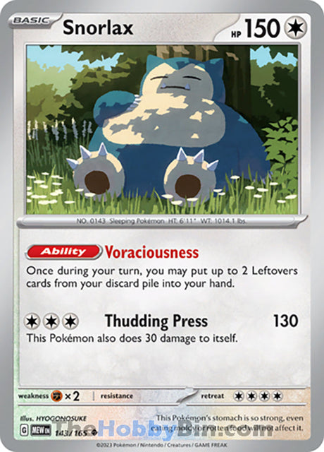 Snorlax Pokemon 151 Uncommon #143/165