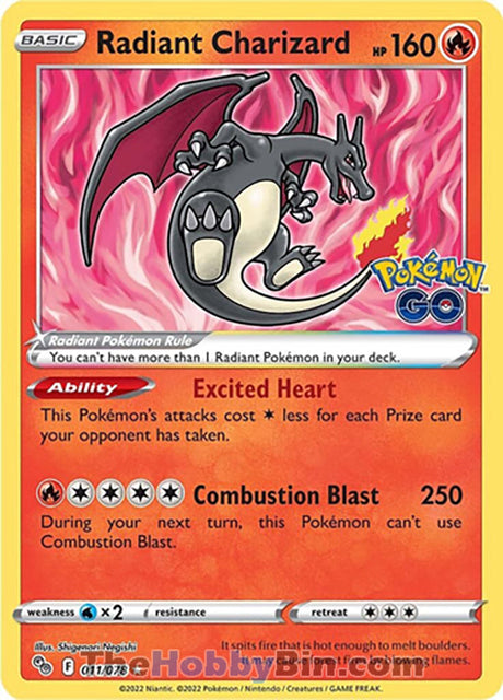 Radiant Charizard Pokemon Go Radiant Rare #011/078