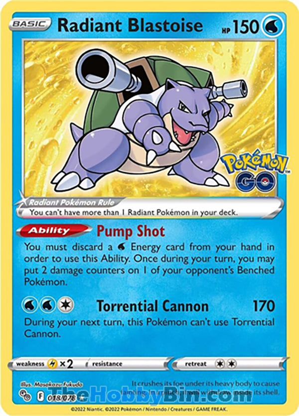 Radiant Blastoise Pokemon Go Radiant Rare #018/078