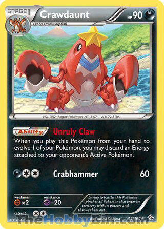 Crawdaunt #92/160 Holo Rare - Primal Clash Pokemon card