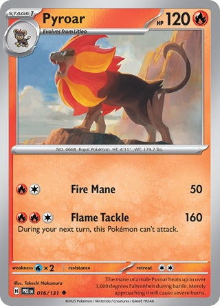 Pyroar #16/131 Uncommon - Prismatic Evolutions Pokemon card