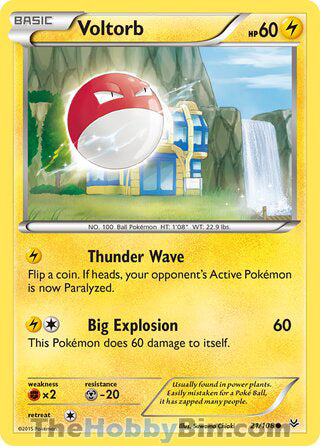 Voltorb #21/108 Common - Roaring Skies Pokemon card