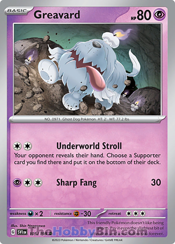 Greavard #105/198 Common - Scarlet & Violet Base Set Pokemon card