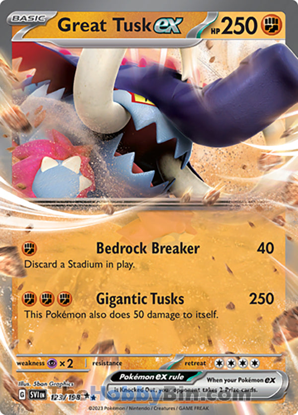 Great Tusk ex #123/198 Double Rare - Scarlet & Violet Base Set Pokemon card