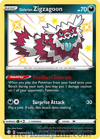 Galarian Zigzagoon #SV078/SV122 Shiny Holo Rare - Shining Fates Pokemon card