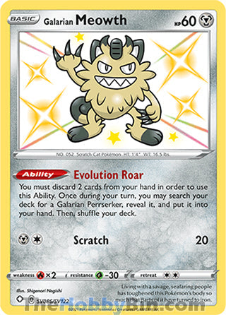 Galarian Meowth #SV086/SV122 Shiny Holo Rare - Shining Fates Pokemon card