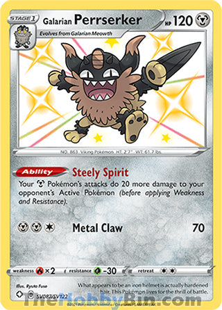 Galarian Perrserker #SV087/SV122 Shiny Holo Rare - Shining Fates Pokemon card