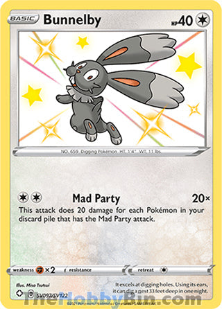 Bunnelby #SV097/SV122 Shiny Holo Rare - Shining Fates Pokemon card