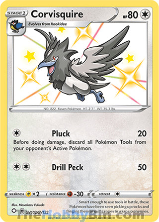 Corvisquire #SV102/SV122 Shiny Holo Rare - Shining Fates Pokemon card