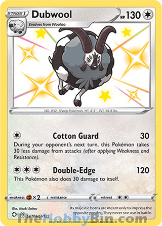 Dubwool #SV104/SV122 Shiny Holo Rare - Shining Fates Pokemon card