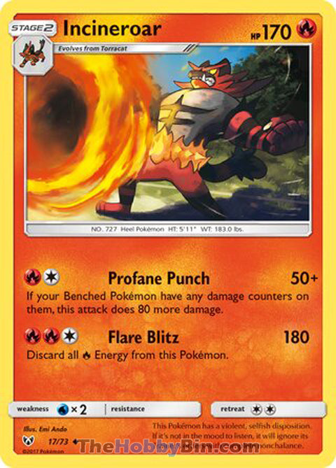 Incineroar #17/73 Uncommon - Shining Legends Pokemon card