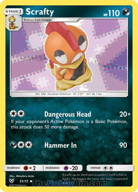 Scrafty #51/73 Uncommon - Shining Legends Pokemon card
