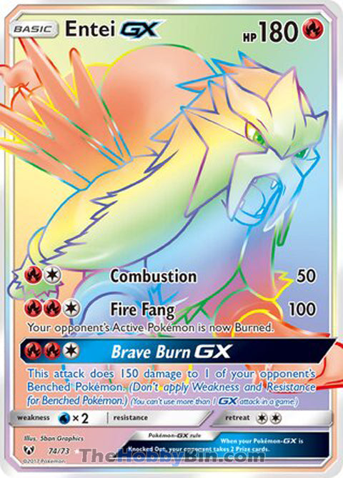 Entei GX #74/73 Secret Rare - Shining Legends Pokemon card