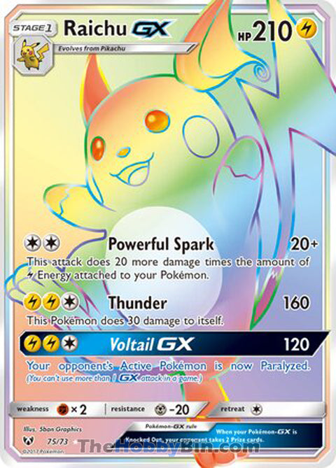 Raichu GX #75/73 Secret Rare - Shining Legends Pokemon card