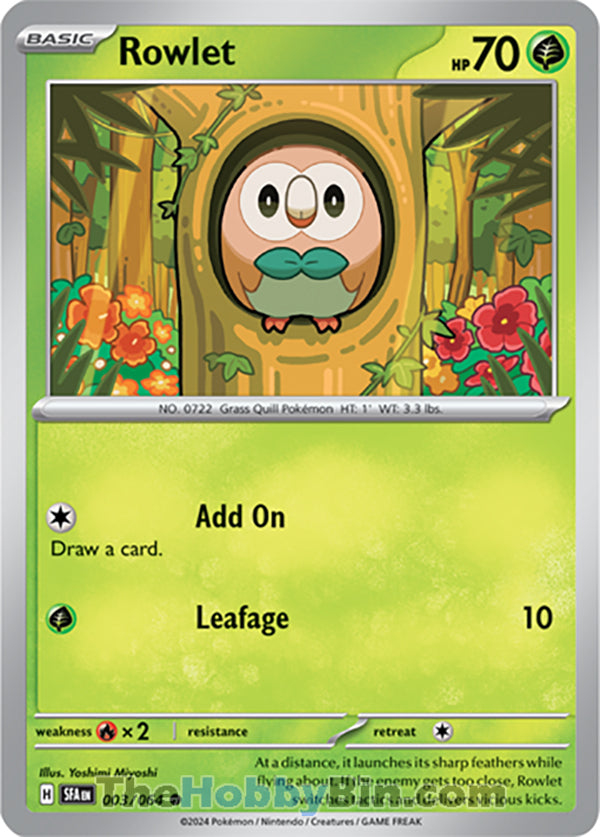 Rowlet #003/064 Common - Shrouded Fable Pokemon card