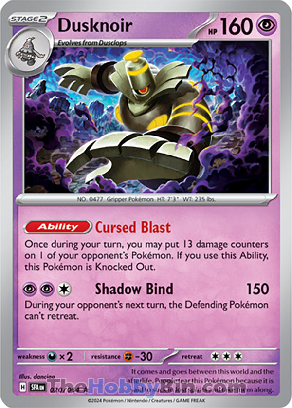 Dusknoir #020/064 Rare - Shrouded Fable Pokemon card