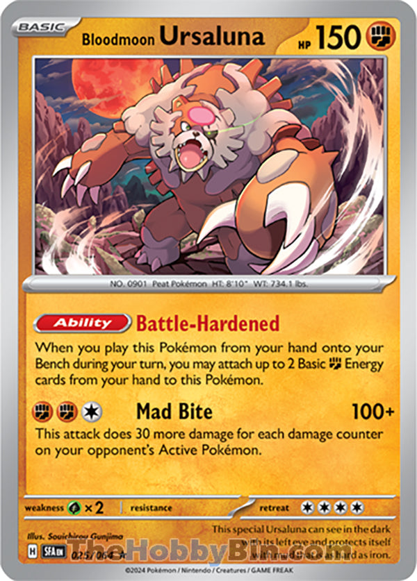 Bloodmoon Ursaluna #025/064 Rare - Shrouded Fable Pokemon card