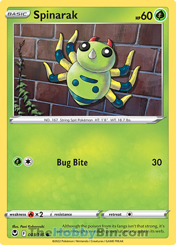 Spinarak #3/195 Common - Silver Tempest Pokemon card