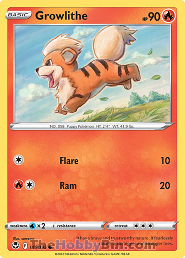 Growlithe #19/195 Common - Silver Tempest Pokemon card