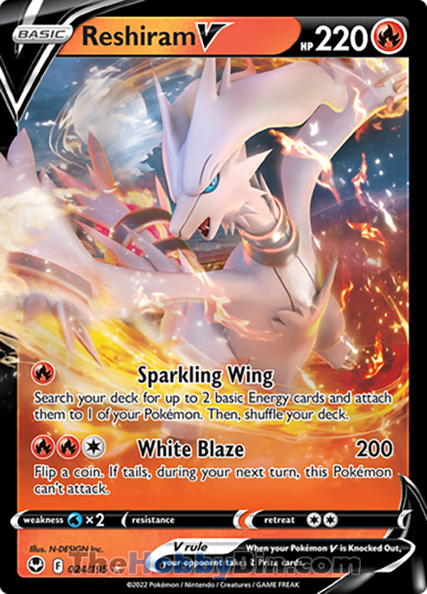 Reshiram V #24/195 Ultra Rare V - Silver Tempest Pokemon card