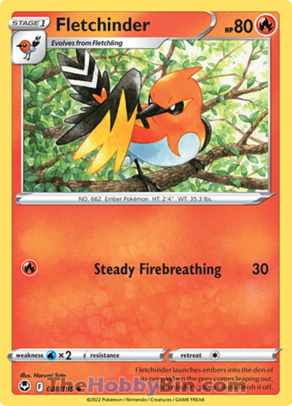 Fletchinder #28/195 Uncommon - Silver Tempest Pokemon card