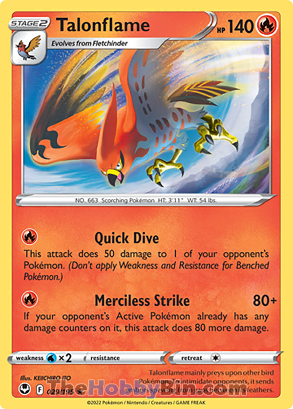 Talonflame #29/195 Rare - Silver Tempest Pokemon card