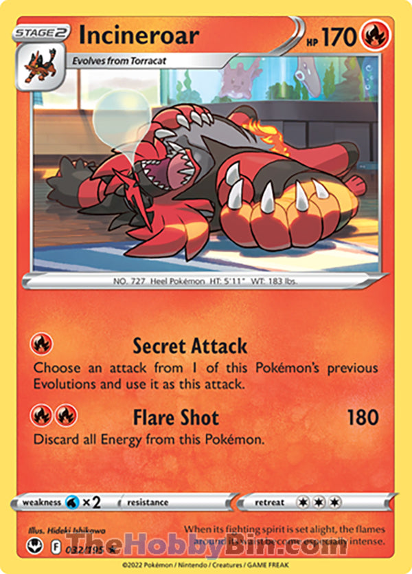 Incineroar #32/195 Rare - Silver Tempest Pokemon card