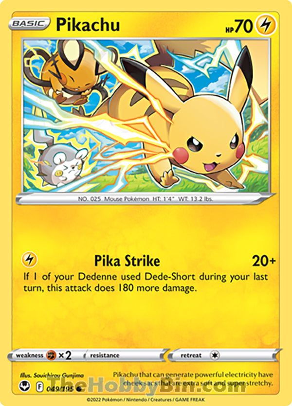 Pikachu #49/195 Common - Silver Tempest Pokemon card