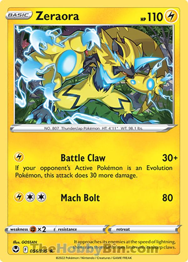 Zeraora #56/195 Rare - Silver Tempest Pokemon card