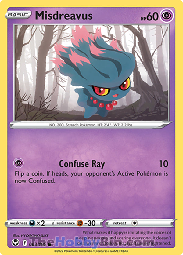 Misdreavus #63/195 Common - Silver Tempest Pokemon card