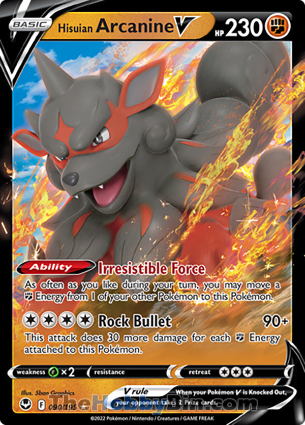 Hisuian Arcanine V #90/195 Ultra Rare V - Silver Tempest Pokemon card