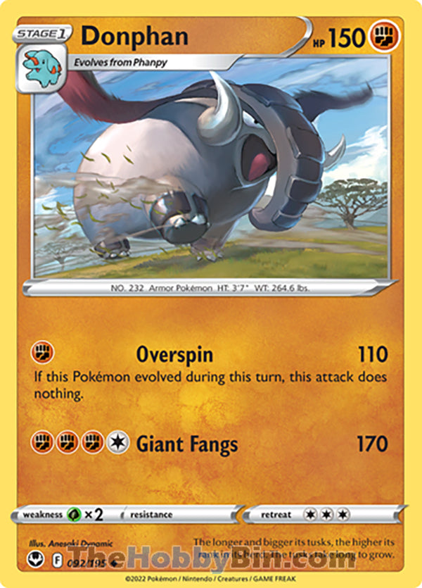 Donphan #92/195 Uncommon - Silver Tempest Pokemon card